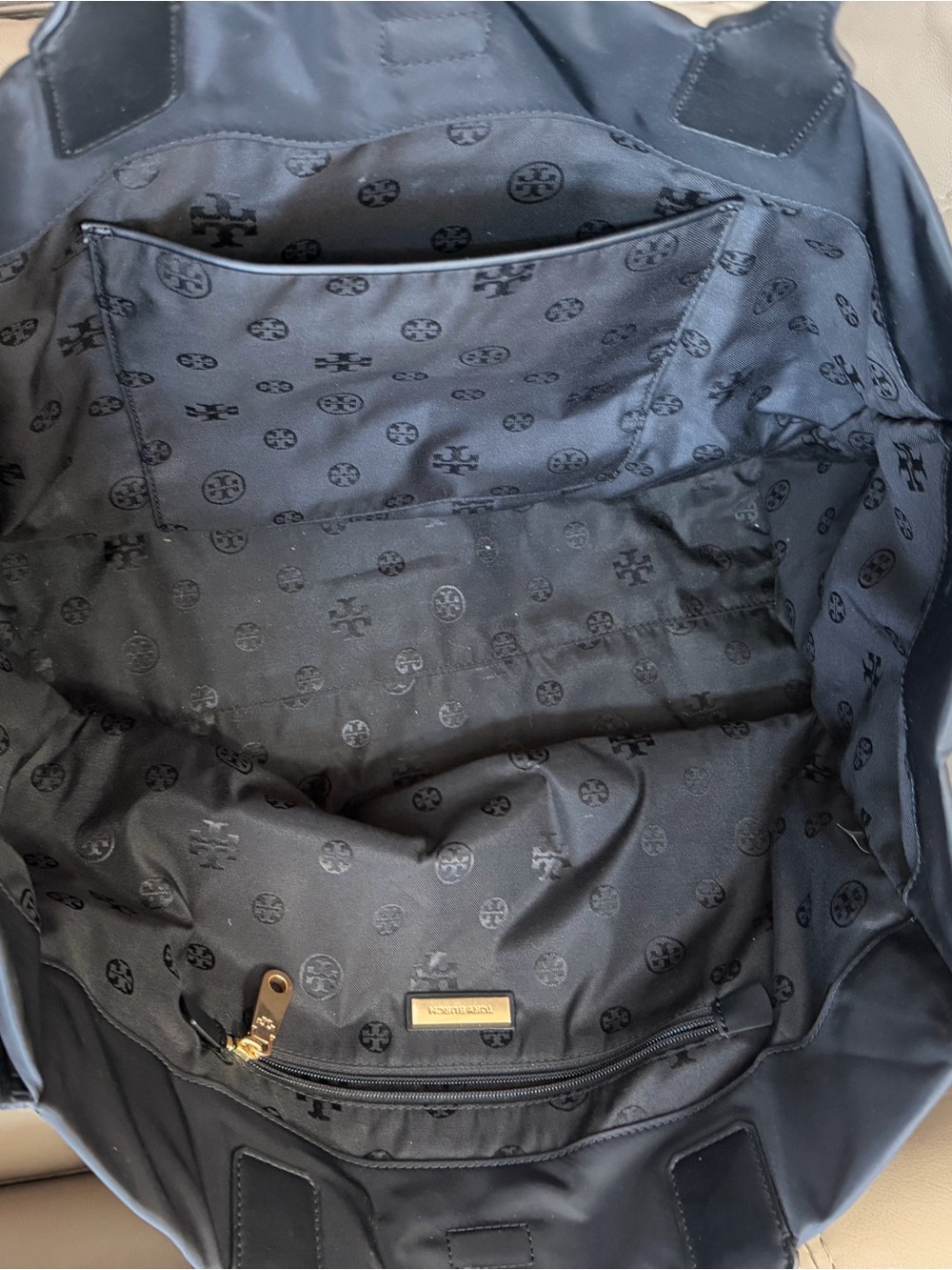 Tory Burch Black Nylon Logo Tote with Leather Trim - Picture 5 of 5